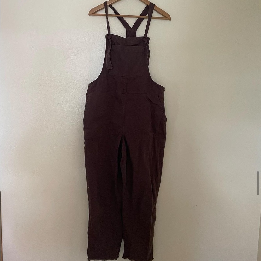 Aerie chocolate brown canvas overalls